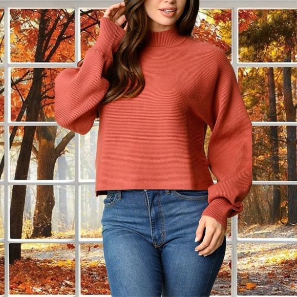 Long sleeve ribbed mock neck top - Picture 3 of 6